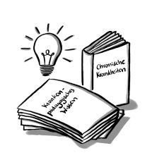 Grafik: Buch, Papiere und eine Glühbirne, symbolisch für Wissen und Erkenntnis