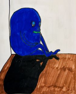 Kinderzeichnung: trauriges Kind, in einer Ecke sitzend